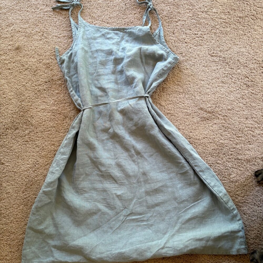 Dusty Aqua Linen Sundress M - Picture 2 of 7